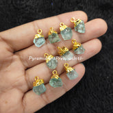 Raw Aquamarine Gold Electroplated Pendant Connectors, March Birthstone, Sold By Piece